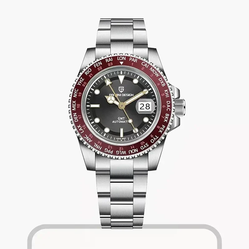 Pagani Design GMT Automatic Maroon Bezel Men's Watch-  PD-1758